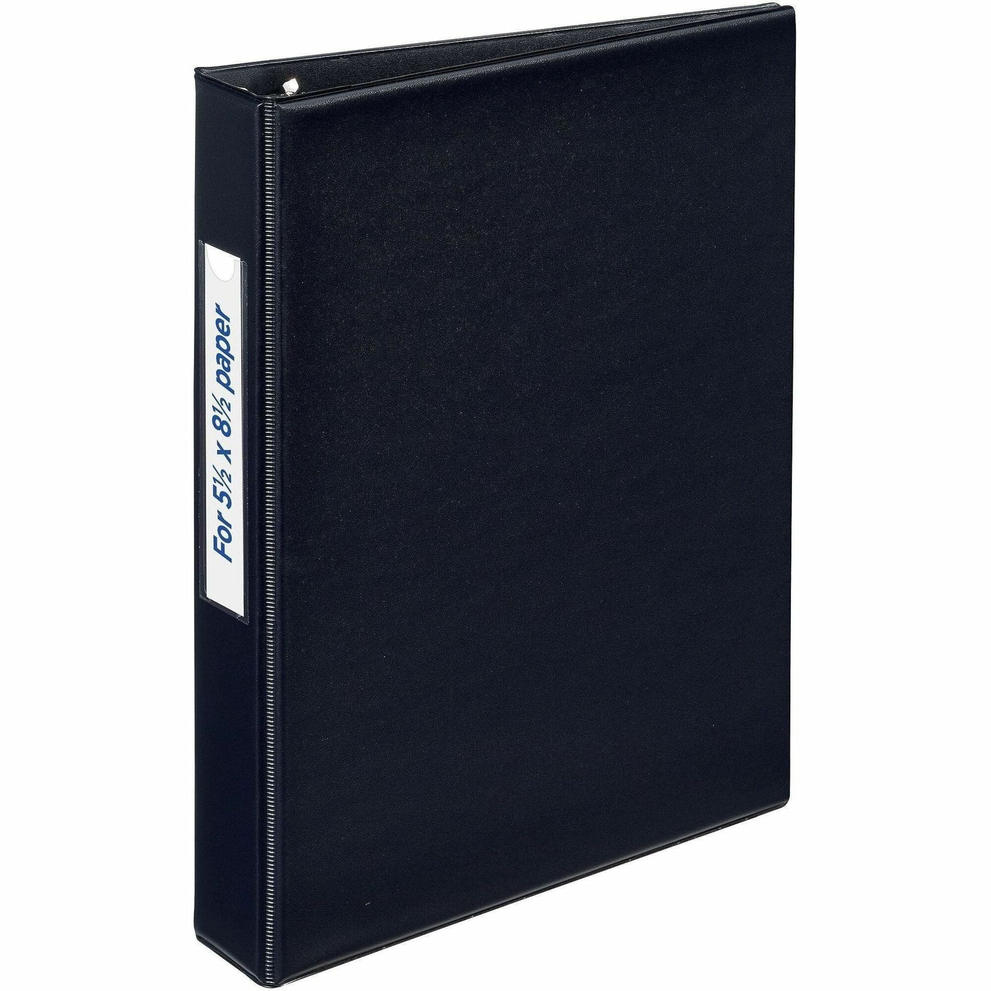 Avery&reg; Mini Durable Binder - 1" Binder Capacity - 8 1/2" x 5 1/2" Sheet Size - 175 Sheet Capacity - 3 Ring(s) - Fastener(s): Round Ring - Pocket(s): 2, Internal - Vinyl - Black - Gap-free Ring, Label Holder, Stacked Pocket, Rivet - 1 Each
