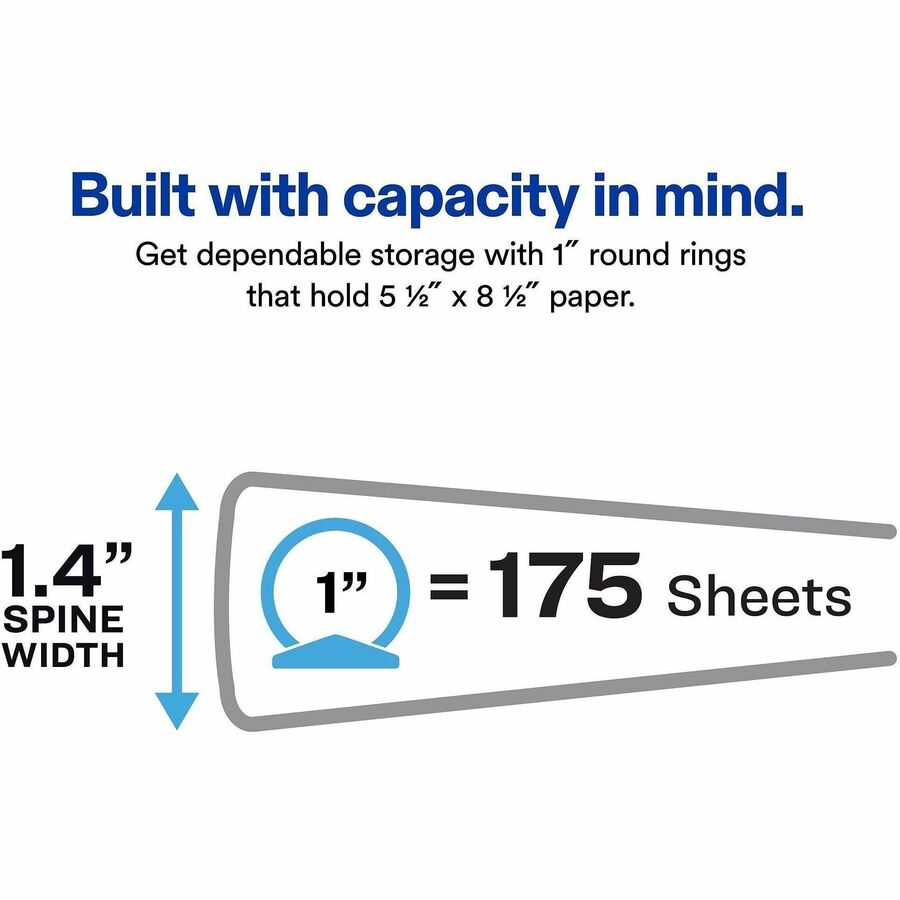 Avery&reg; Mini Durable Binder - 1" Binder Capacity - 8 1/2" x 5 1/2" Sheet Size - 175 Sheet Capacity - 3 Ring(s) - Fastener(s): Round Ring - Pocket(s): 2, Internal - Vinyl - Black - Gap-free Ring, Label Holder, Stacked Pocket, Rivet - 1 Each