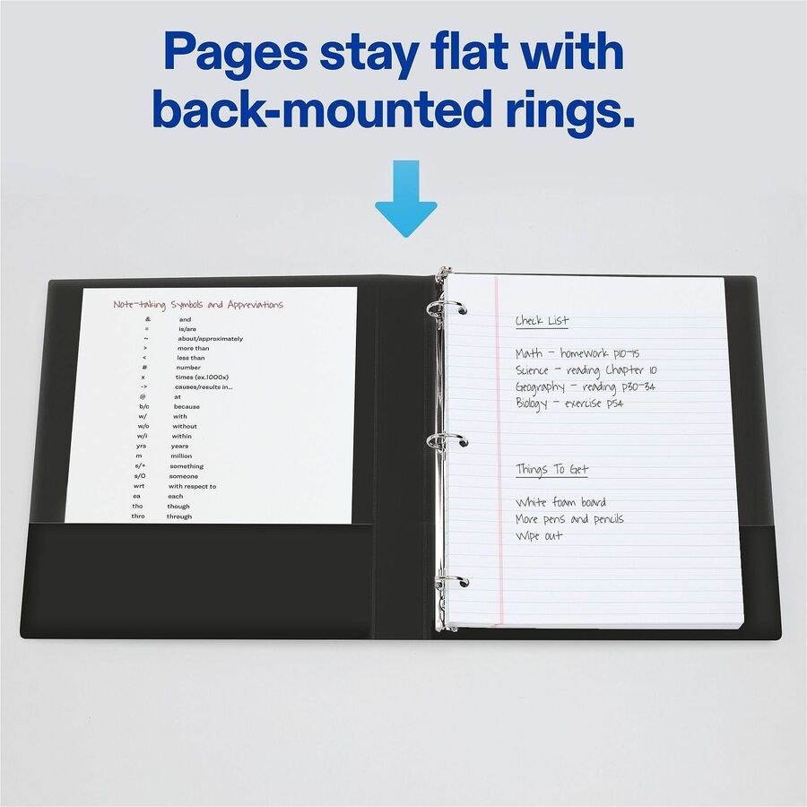 Avery&reg; Mini Durable Binder - 1" Binder Capacity - 8 1/2" x 5 1/2" Sheet Size - 175 Sheet Capacity - 3 Ring(s) - Fastener(s): Round Ring - Pocket(s): 2, Internal - Vinyl - Black - Gap-free Ring, Label Holder, Stacked Pocket, Rivet - 1 Each