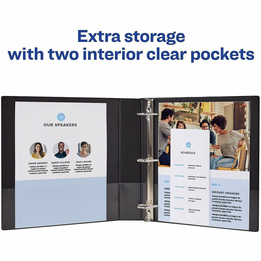 Avery Durable Binder, DuraHinge, 1.5" Slant D-Ring, 375 Sheet Capacity, Letter Size 8.5" x 11", 2 Internal Pockets, Blue, Recycled, 1 Each