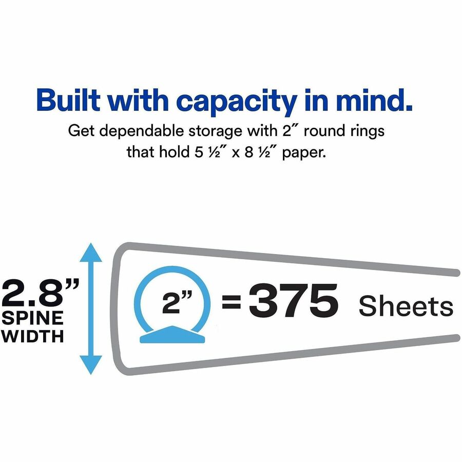 Avery&reg; Mini Durable Binder - 2" Binder Capacity - 8 1/2" x 5 1/2" Sheet Size - 375 Sheet Capacity - 3 Ring(s) - Fastener(s): Round Ring - Pocket(s): 2, Internal - Vinyl - Black - Gap-free Ring, Label Holder, Stacked Pocket, Rivet - 1 Each