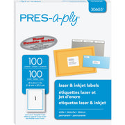 PRES-a-ply Labels - 8 1/2" Width x 11" Length - Permanent Adhesive - Rectangle - Laser, Inkjet - White - 1 Box