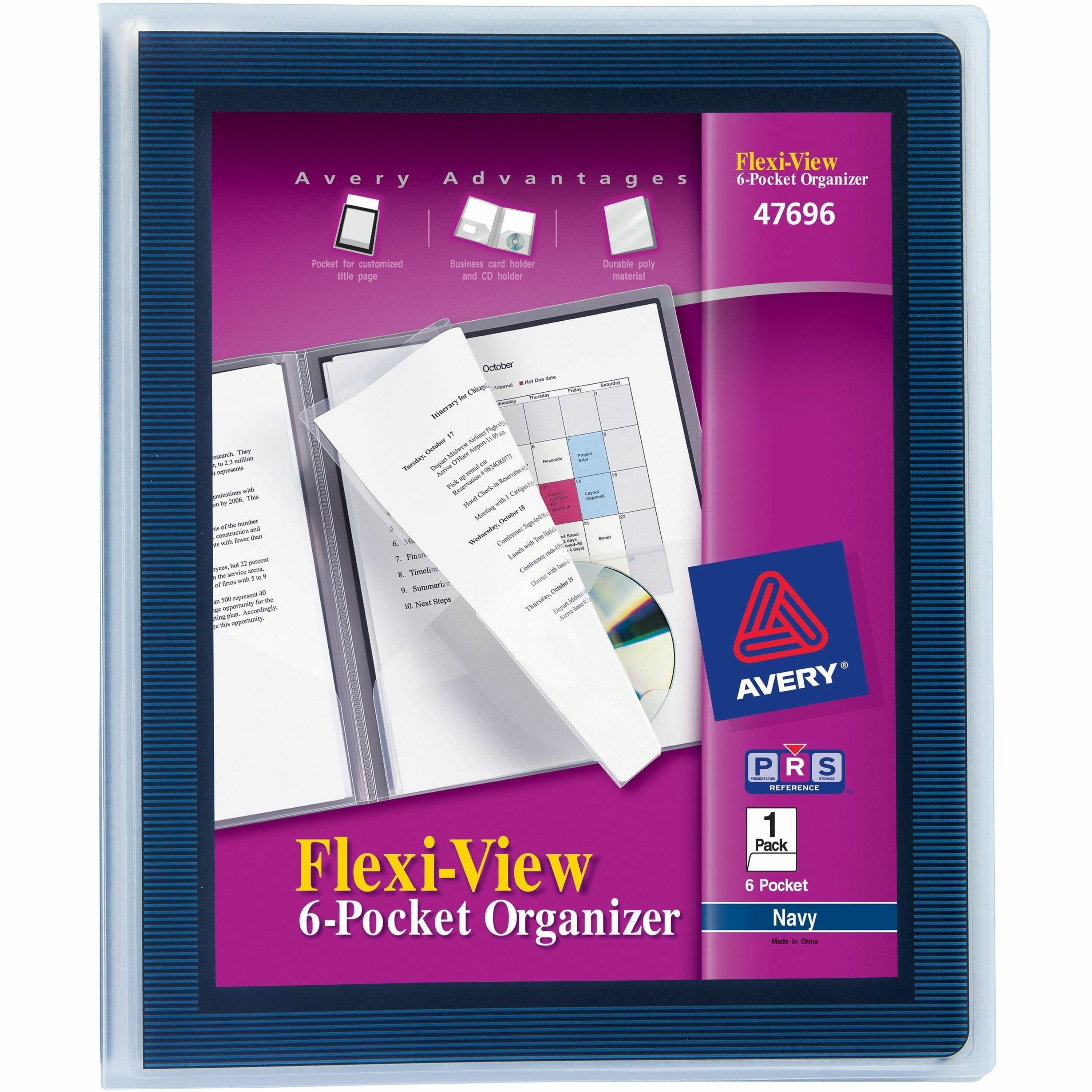 8 1/2" x 11" - 150 Sheets Capacity - 6 Internal Pocket(s) - Polypropylene - Navy Blue - Non-stick, CD Holder, Durable - 1 Each