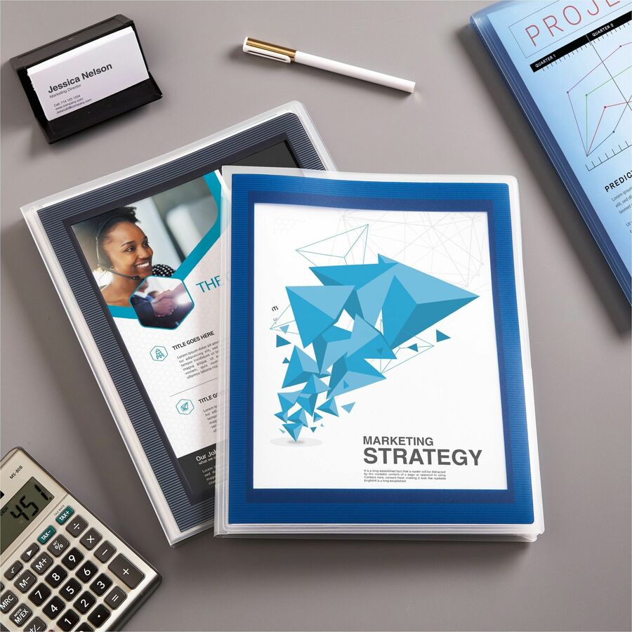 8 1/2" x 11" - 150 Sheets Capacity - 6 Internal Pocket(s) - Polypropylene - Navy Blue - Non-stick, CD Holder, Durable - 1 Each