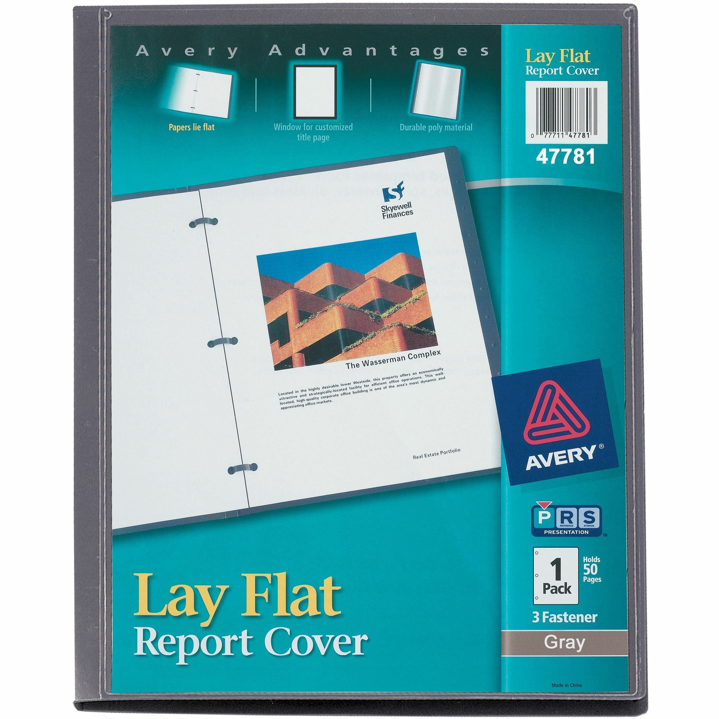 Avery&reg; Letter Report Cover - 1/2" Folder Capacity - 8 1/2" x 11" - 50 Sheets Capacity - 3 Fastener(s) - Polypropylene - Clear, Gray - Clear Overlay, Lay Flat, Non-stick, Durable - 1 Each