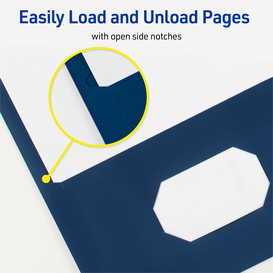 Avery&reg; Letter Report Cover - 8 1/2" x 11" - 70 Sheets Capacity - 3 x 3-prong Fastener Fastener(s) - 1/2" for Folder - 2 Internal Pocket(s) - Paper - Dark Blue - 0% Recycled - 25 / Box