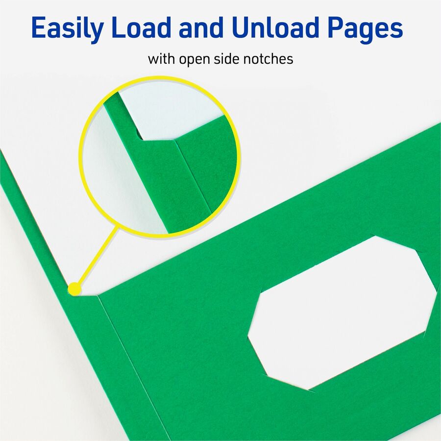 Avery&reg; Letter Report Cover - 8 1/2" x 11" - 70 Sheets Capacity - 3 x 3-prong Fastener Fastener(s) - 1/2" for Folder - 2 Internal Pocket(s) - Paper - Green - 0% Recycled - 25 / Box