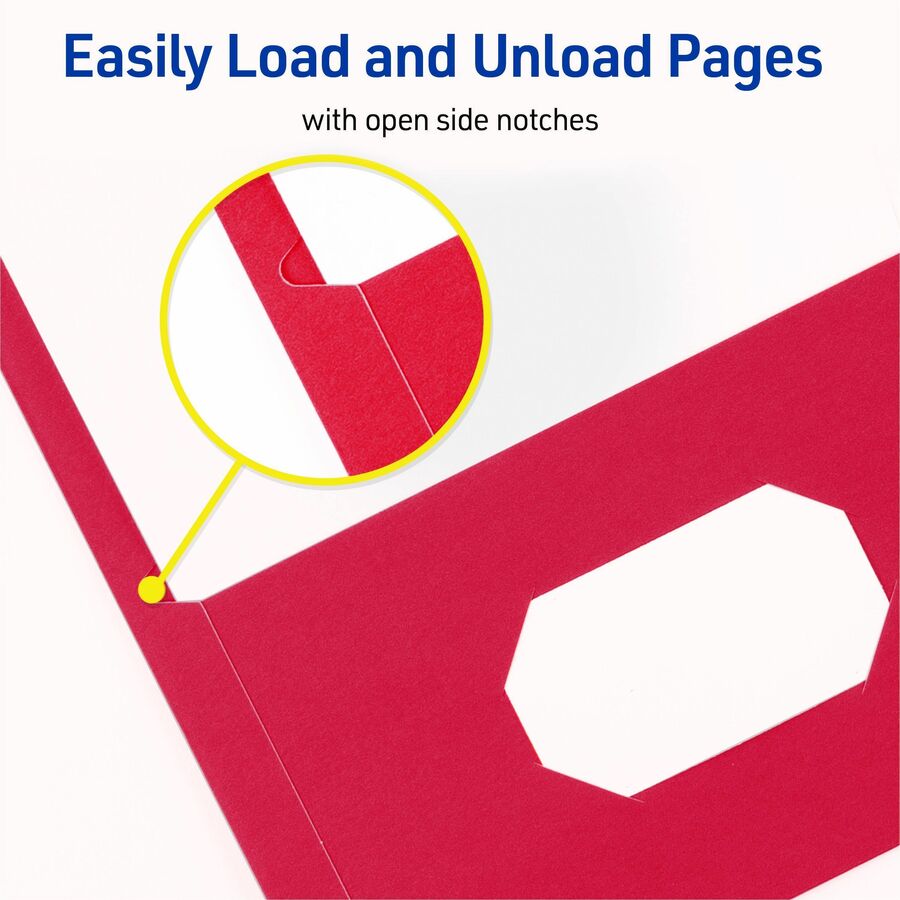 Avery&reg; Letter Report Cover - 8 1/2" x 11" - 70 Sheets Capacity - 3 x 3-prong Fastener Fastener(s) - 1/2" for Folder - 2 Internal Pocket(s) - Paper - Red - 0% Recycled - 25 / Box