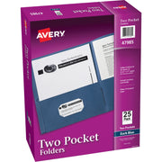 Avery&reg; Letter Pocket Folder - 8 1/2" x 11" - 40 Sheets Capacity - 2 Internal Pocket(s) - Paper - Dark Blue - 0% Recycled - 25 / Box