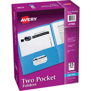 Avery&reg; Letter Pocket Folder - 8 1/2" x 11" - 40 Sheets Capacity - 2 Internal Pocket(s) - Paper - Light Blue - 0% Recycled - 25 / Box