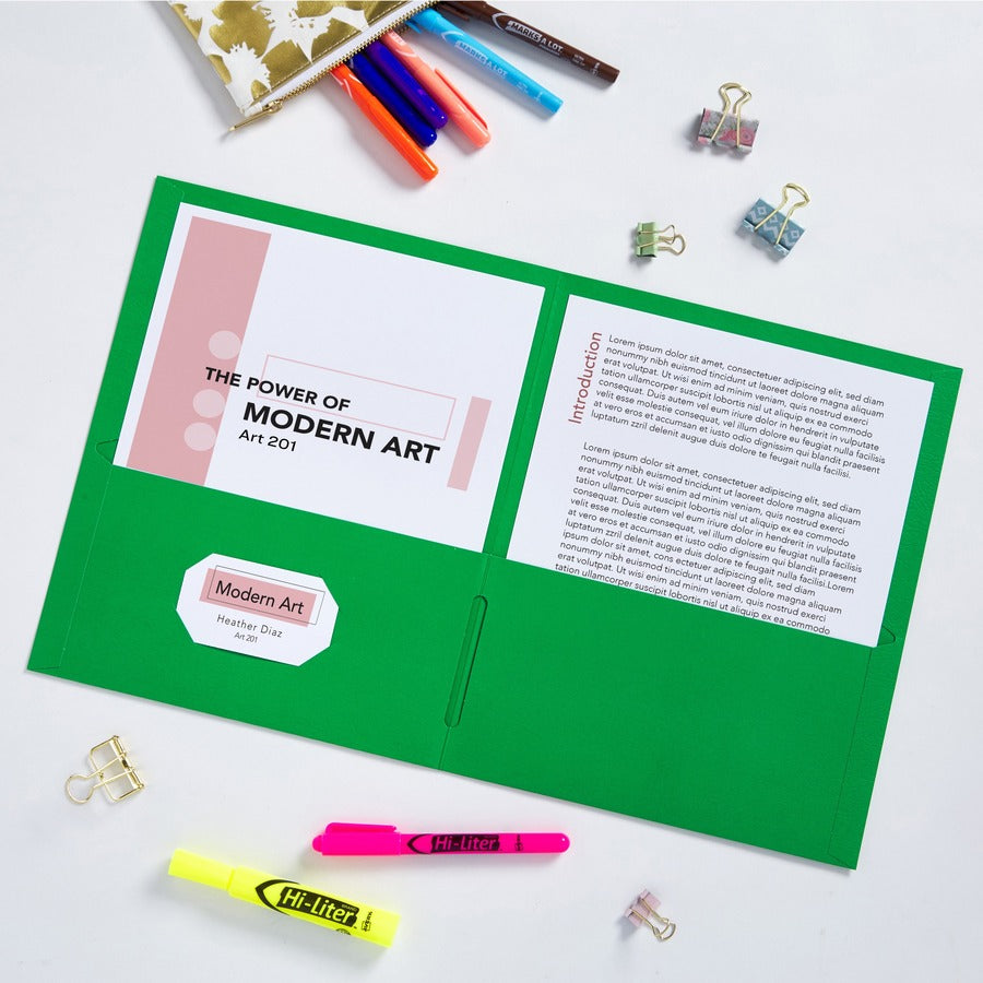 Avery&reg; Letter Pocket Folder - 8 1/2" x 11" - 40 Sheets Capacity - 2 Internal Pocket(s) - Paper - Green - 0% Recycled - 25 / Box