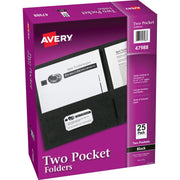 Avery&reg; Letter Pocket Folder - 8 1/2" x 11" - 40 Sheets Capacity - 2 Internal Pocket(s) - Paper - Black - 0% Recycled - 25 / Box