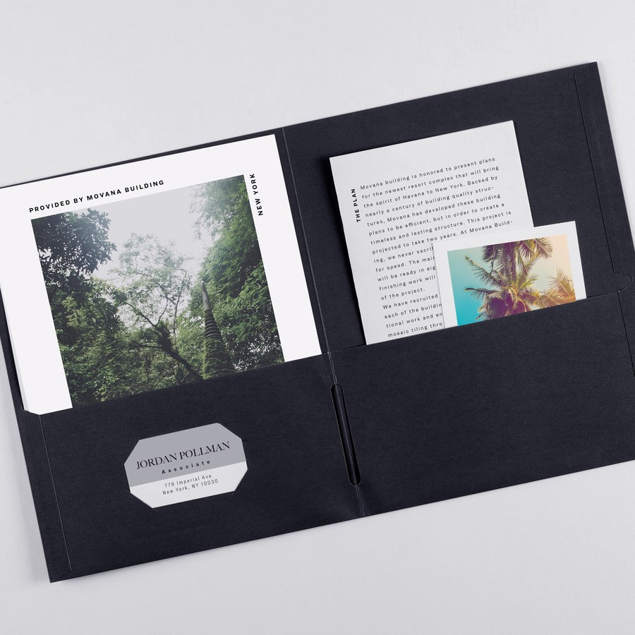 Avery&reg; Letter Pocket Folder - 8 1/2" x 11" - 40 Sheets Capacity - 2 Internal Pocket(s) - Paper - Black - 0% Recycled - 25 / Box