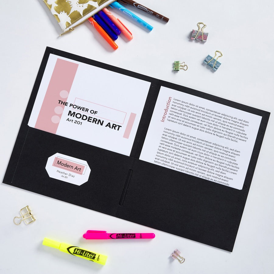 Avery&reg; Letter Pocket Folder - 8 1/2" x 11" - 40 Sheets Capacity - 2 Internal Pocket(s) - Paper - Black - 0% Recycled - 25 / Box
