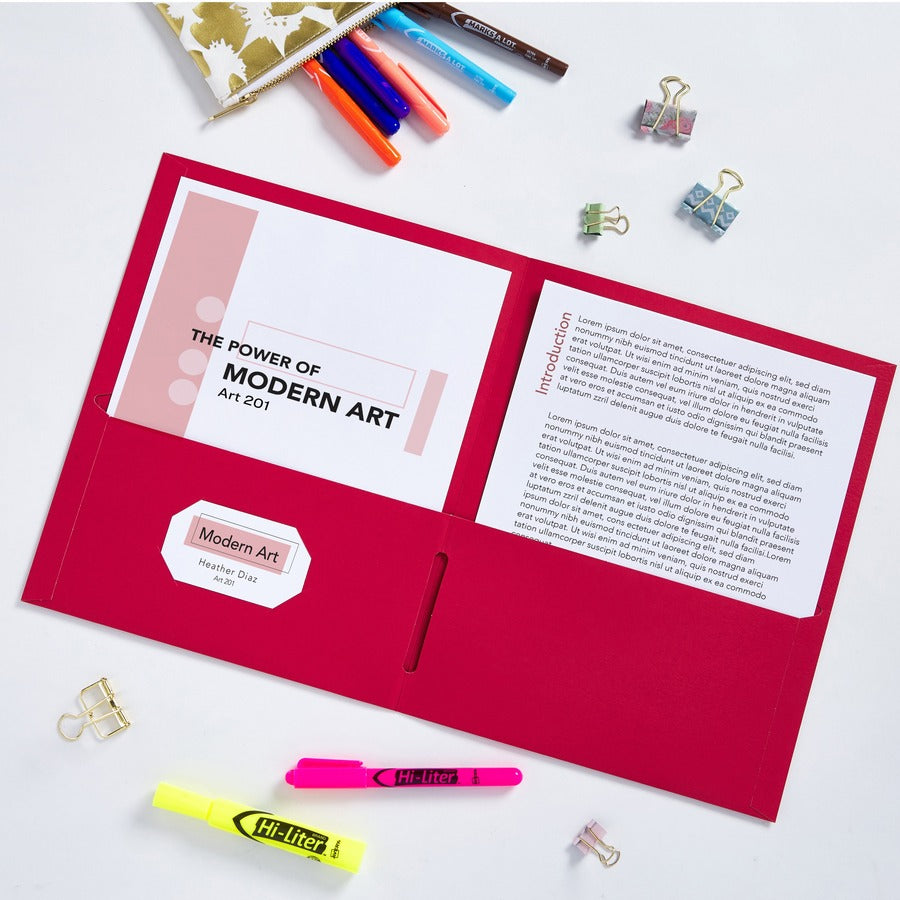 Avery&reg; Letter Pocket Folder - 8 1/2" x 11" - 40 Sheets Capacity - 2 Internal Pocket(s) - Paper - Red - 0% Recycled - 25 / Box