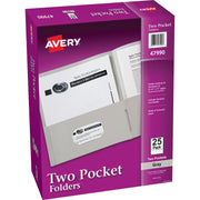 Avery&reg; Letter Pocket Folder - 8 1/2" x 11" - 40 Sheets Capacity - 2 Internal Pocket(s) - Paper - Gray - 0% Recycled - 25 / Box