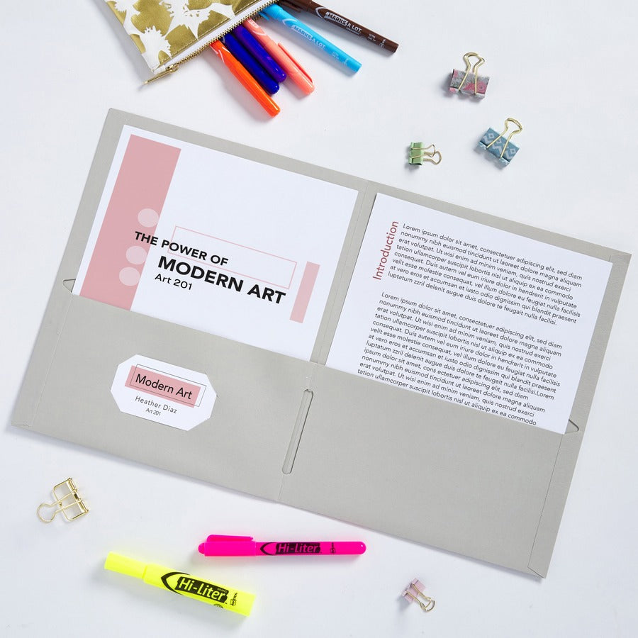 Avery&reg; Letter Pocket Folder - 8 1/2" x 11" - 40 Sheets Capacity - 2 Internal Pocket(s) - Paper - Gray - 0% Recycled - 25 / Box