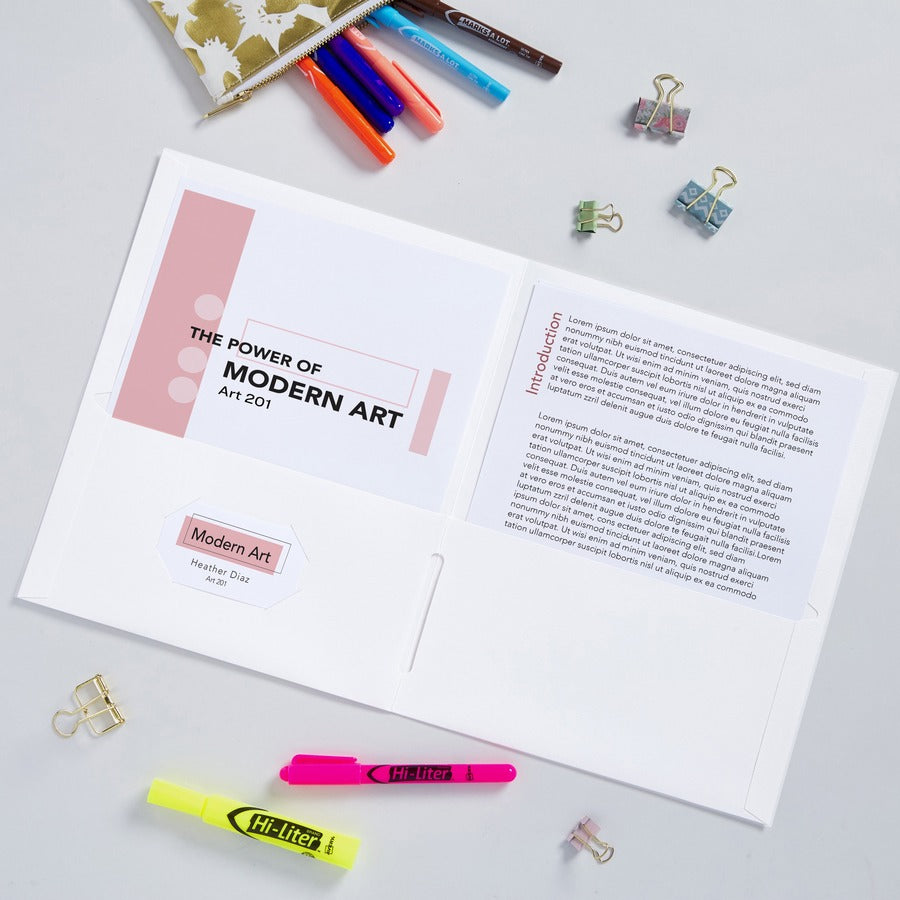 Avery&reg; Letter Pocket Folder - 8 1/2" x 11" - 40 Sheets Capacity - 2 Internal Pocket(s) - Paper - White - 0% Recycled - 25 / Box