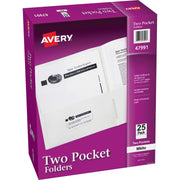 Avery&reg; Letter Pocket Folder - 8 1/2" x 11" - 40 Sheets Capacity - 2 Internal Pocket(s) - Paper - White - 0% Recycled - 25 / Box