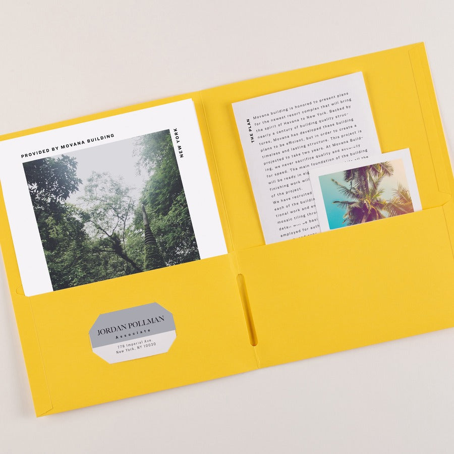 Avery&reg; Letter Pocket Folder - 8 1/2" x 11" - 40 Sheets Capacity - 2 Internal Pocket(s) - Paper - Yellow - 0% Recycled - 25 / Box