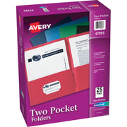 Avery&reg; Letter Pocket Folder - 8 1/2" x 11" - 40 Sheets Capacity - 2 Internal Pocket(s) - Paper - Assorted - 0% Recycled - 25 / Box