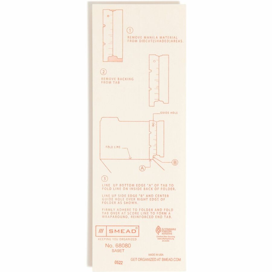 Smead Self-Adhesive End Tab Converters - End Tab(s) - 8" Tab Height - Letter/Legal - Permanent - Manila Tab(s) - 10% Recycled - 500 / Box