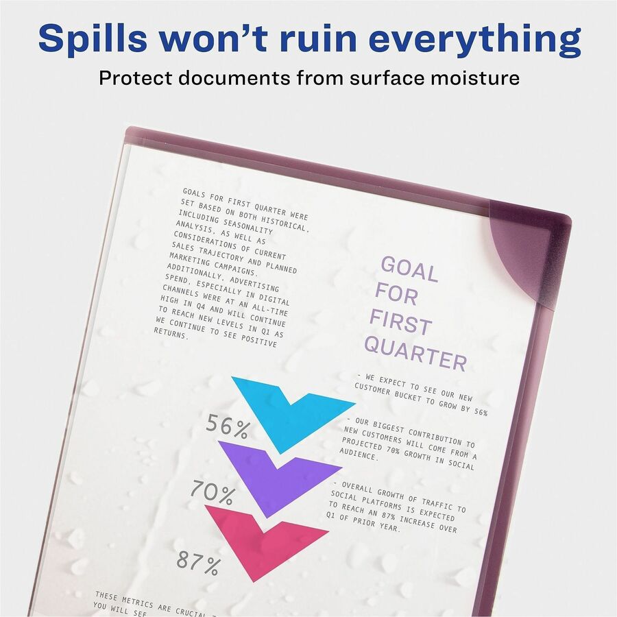 8 1/2" x 11" - 20 Sheets Capacity - Poly - Blue, Green, Purple - 0% Recycled - 6 / Pack