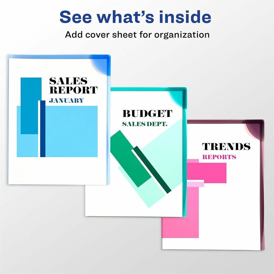 8 1/2" x 11" - 20 Sheets Capacity - Poly - Blue, Green, Purple - 0% Recycled - 6 / Pack