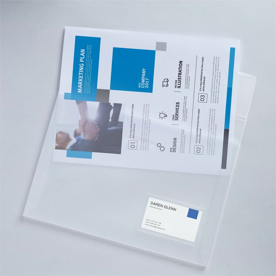 8 1/2" x 11" - 50 Sheets Capacity - 1 Front Pocket(s) - Poly - Clear - 0% Recycled - 12 / Box