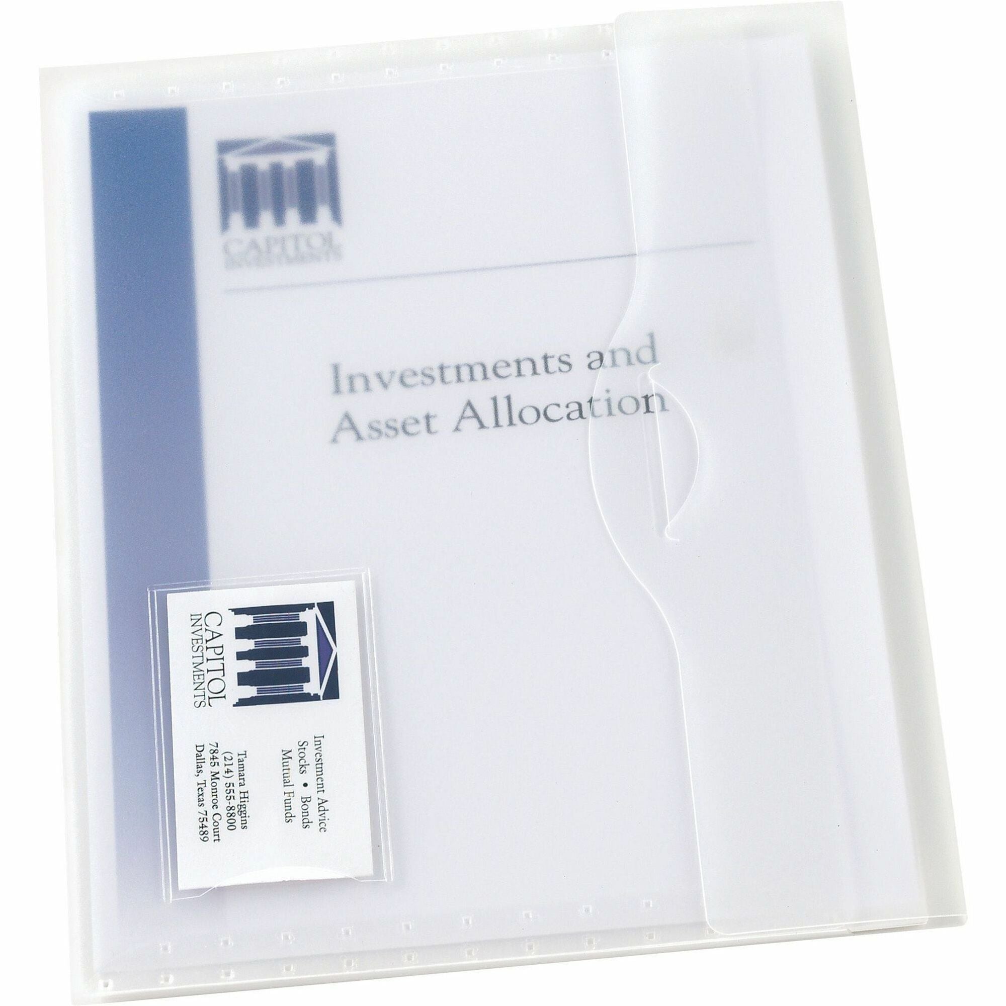 8 1/2" x 11" - 50 Sheets Capacity - 1 Front Pocket(s) - Poly - Clear - 0% Recycled - 12 / Box