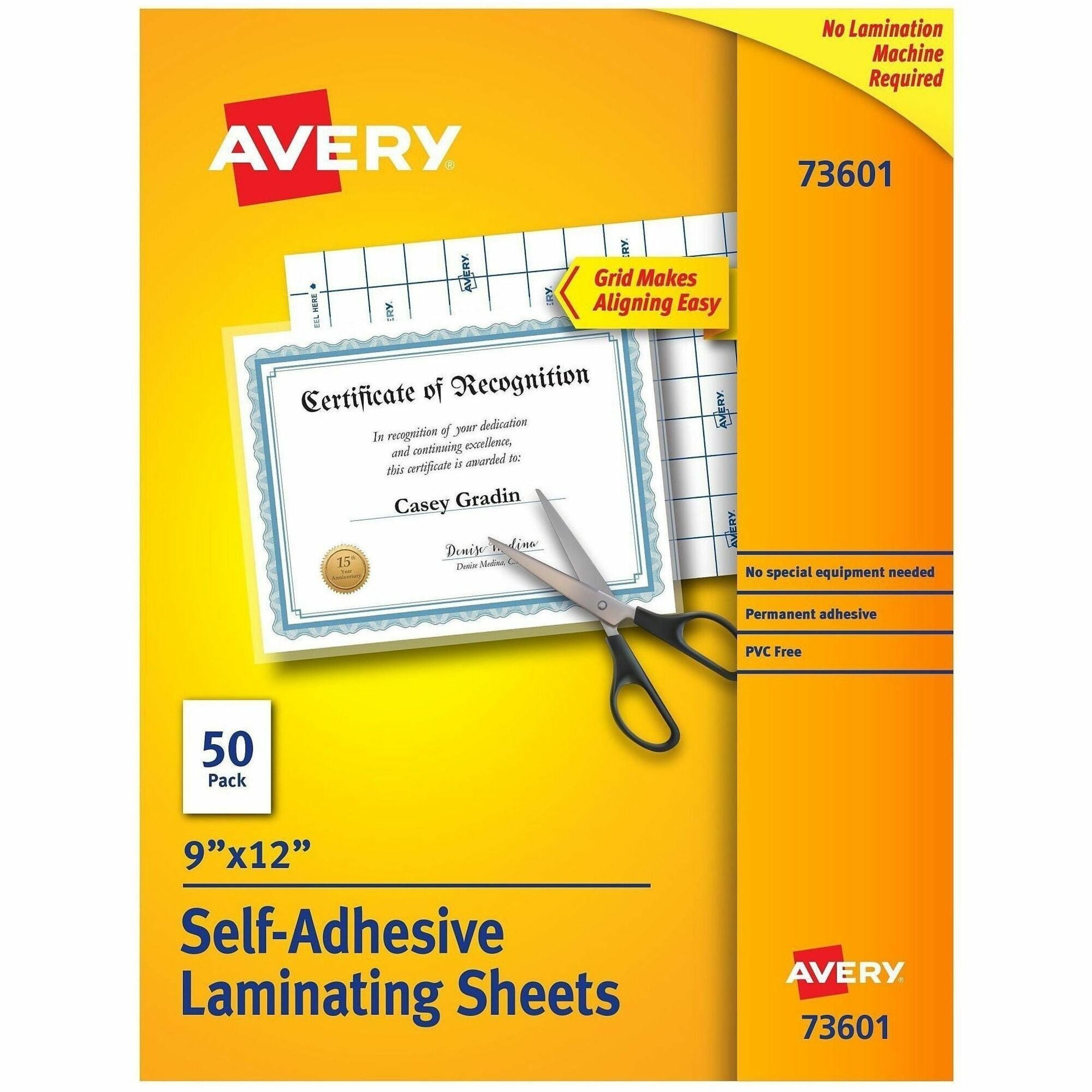 Laminating Pouch/Sheet Size: 9" Width x 12" Length - for Certificate - Self-adhesive, Photo-safe, Self-adhesive - Clear - 50 / Box