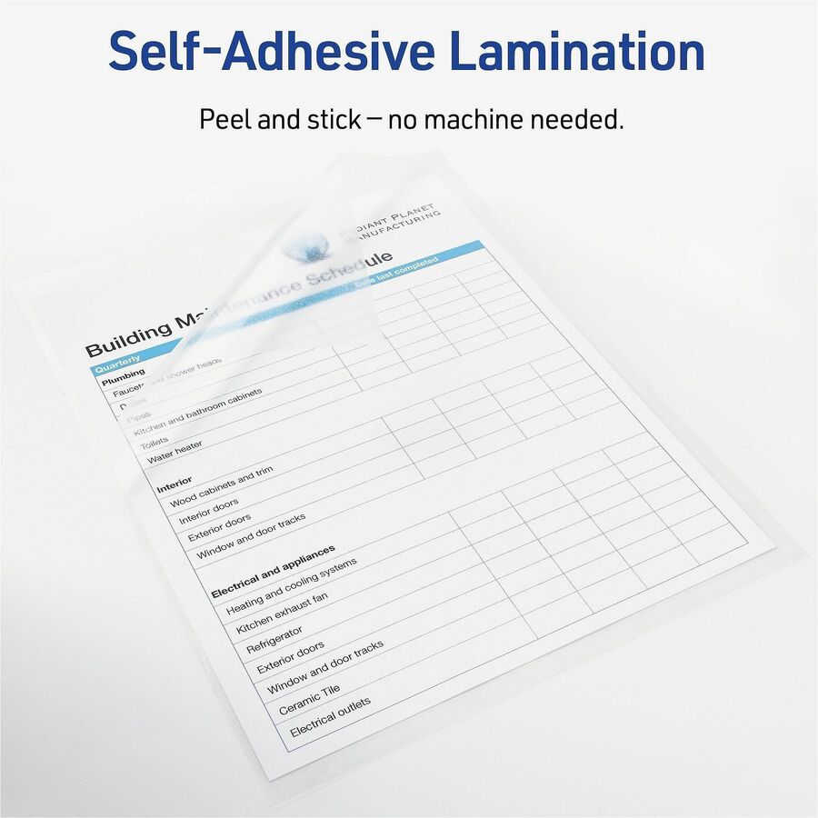 Laminating Pouch/Sheet Size: 9" Width x 12" Length - for Certificate - Self-adhesive, Photo-safe, Self-adhesive - Clear - 50 / Box