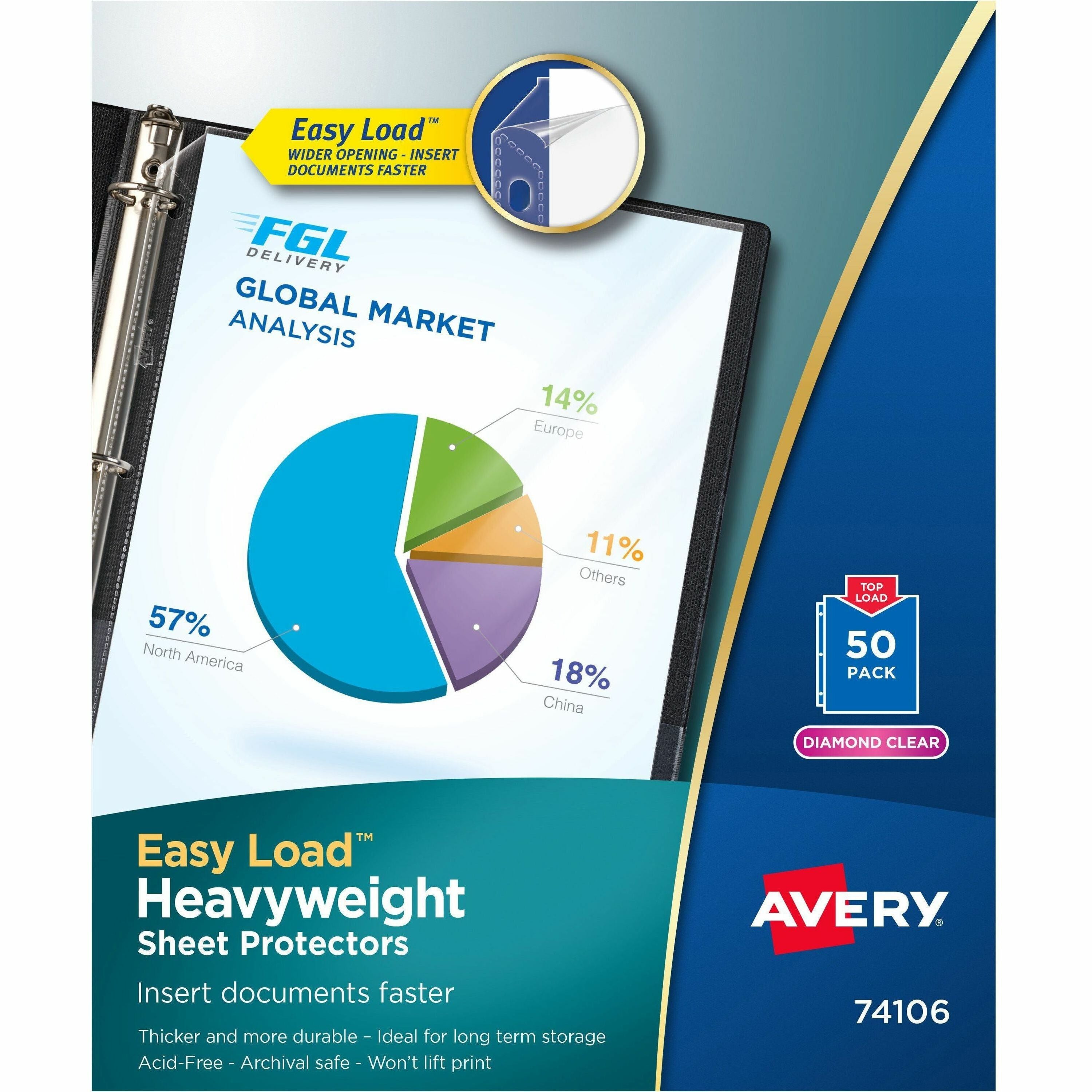 Avery&reg; Heavyweight Sheet Protectors - For Letter 8 1/2" x 11" Sheet - Ring Binder - Diamond Clear - Polypropylene - 50 / Box