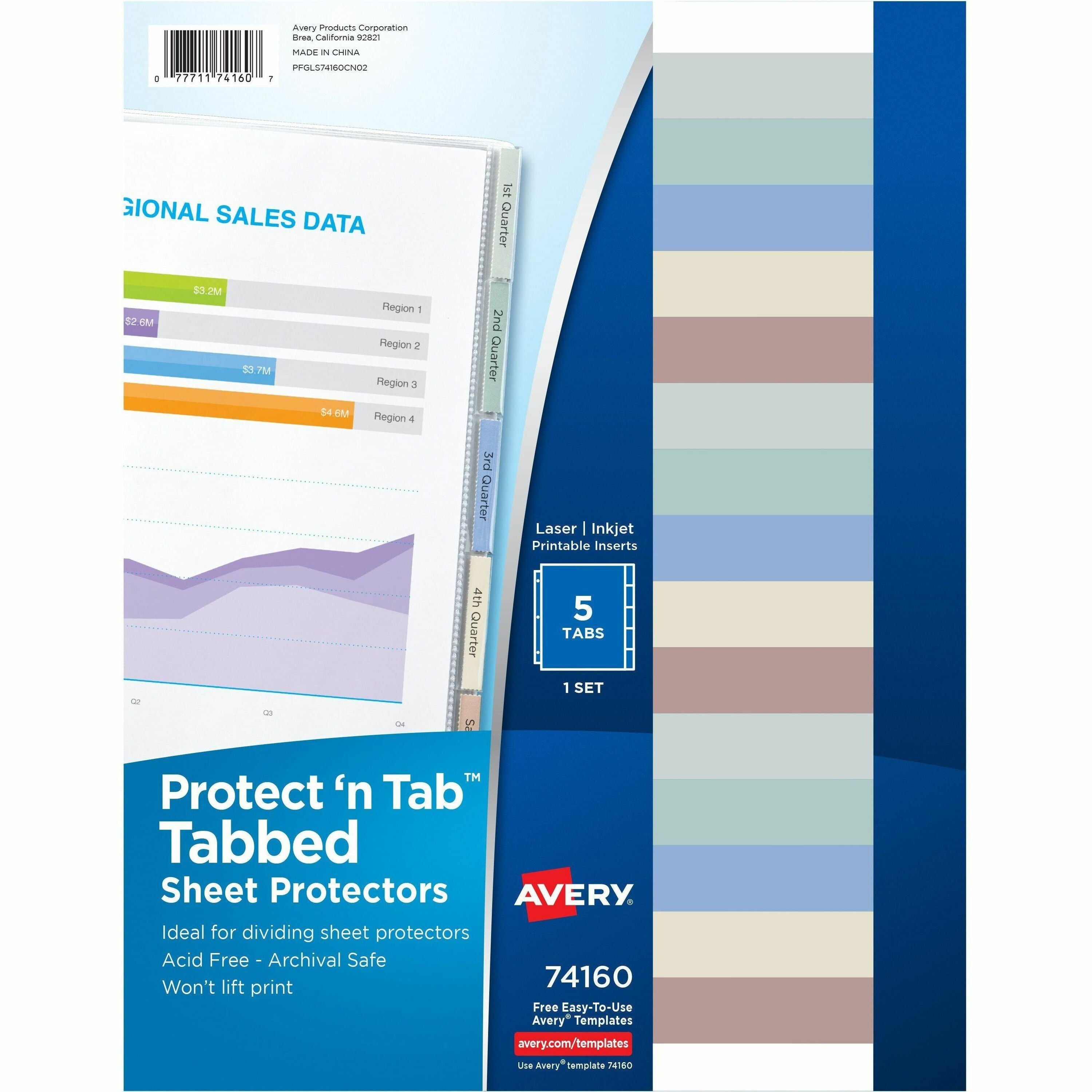 Avery&reg; Tabbed Sheet Protectors - For Letter 8 1/2" x 11" Sheet - Ring Binder - Clear - Polypropylene - 5 / Set