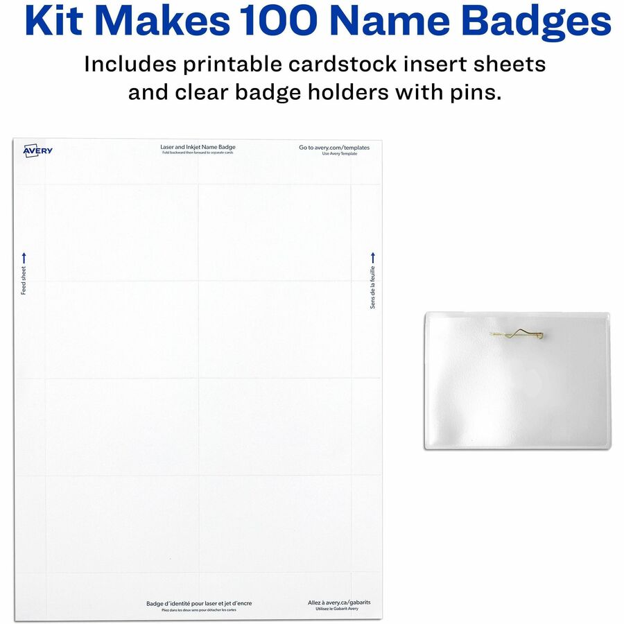 Avery&reg; Pin-Style Name Badges - 3 1/2" x 2 1/4" - White, Clear - 1 Box