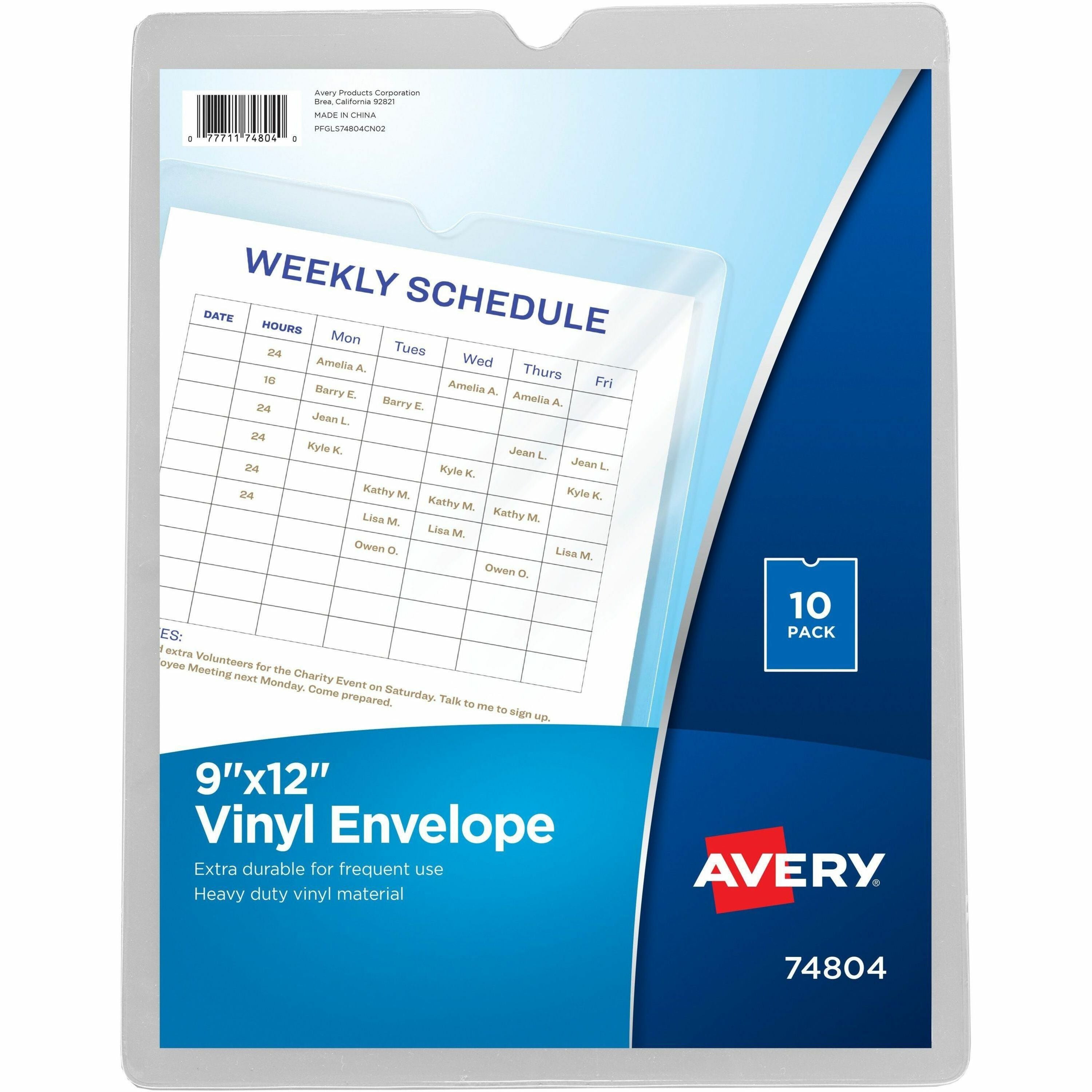 Avery&reg; Vinyl File Pocket - 9" x 12" - 60 Sheets Capacity - 1 Pocket(s) - Vinyl - Clear - 10 / Pack