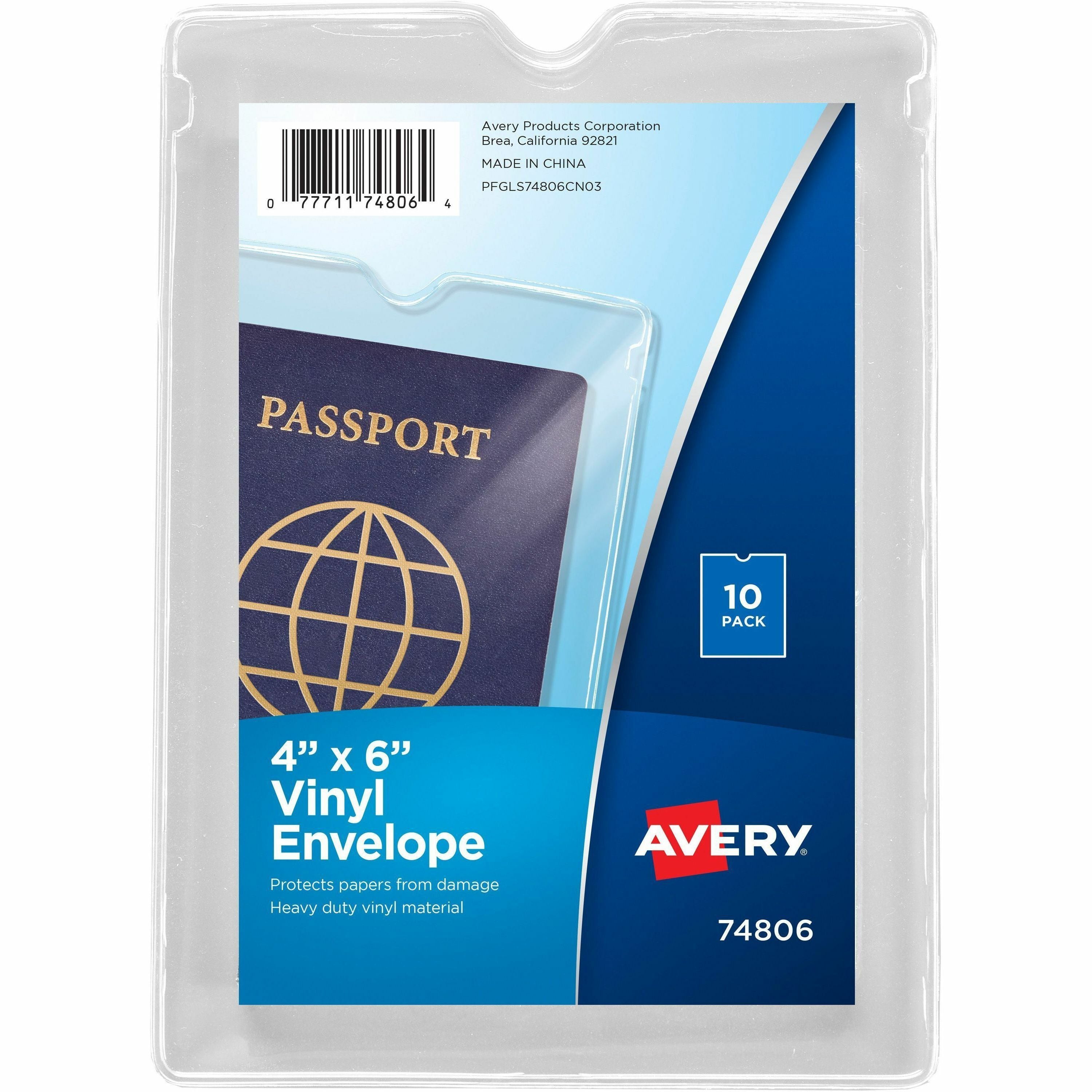 Avery&reg; Vinyl File Pocket - 4" x 6" - 30 Sheets Capacity - 1 Pocket(s) - Vinyl - Transparent - 0% Recycled - 10 / Pack