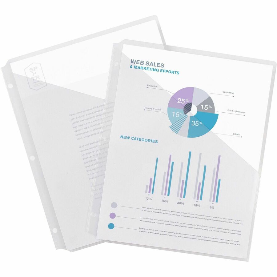 8 1/2" x 11" - 20 Sheets Capacity - 3 Pocket(s) - Polypropylene, Plastic - Clear - 0% Recycled - 5 / Pack