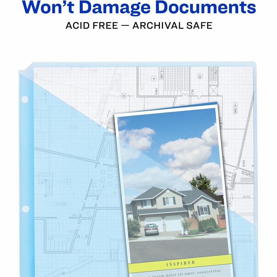 8 1/2" x 11" - 20 Sheets Capacity - 3 Pocket(s) - Polypropylene - Assorted - Tear Resistant, Acid-free, Archival-safe, PVC-free, Durable - 5 / Pack