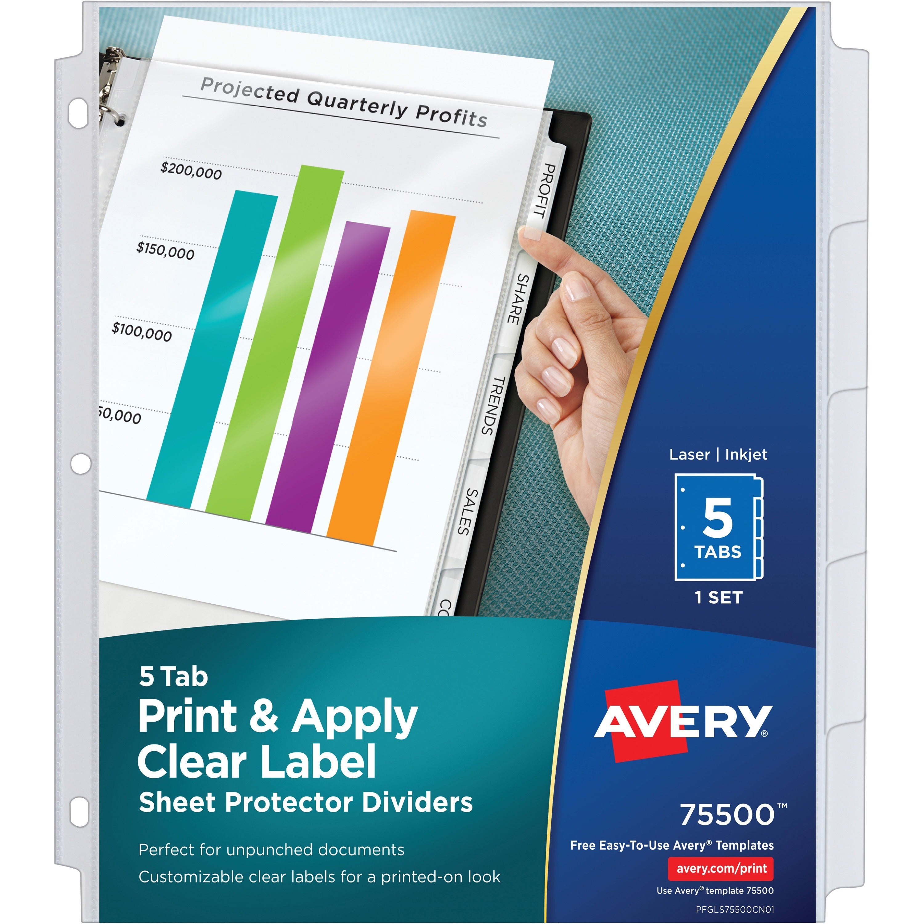 Avery&reg; Index Maker Index Divider - 5 x Divider(s) - 5 - 5 Tab(s)/Set - 8.5" Divider Width x 11" Divider Length - 3 Hole Punched - Clear Plastic Divider - Clear Plastic Tab(s) - 5 / Set