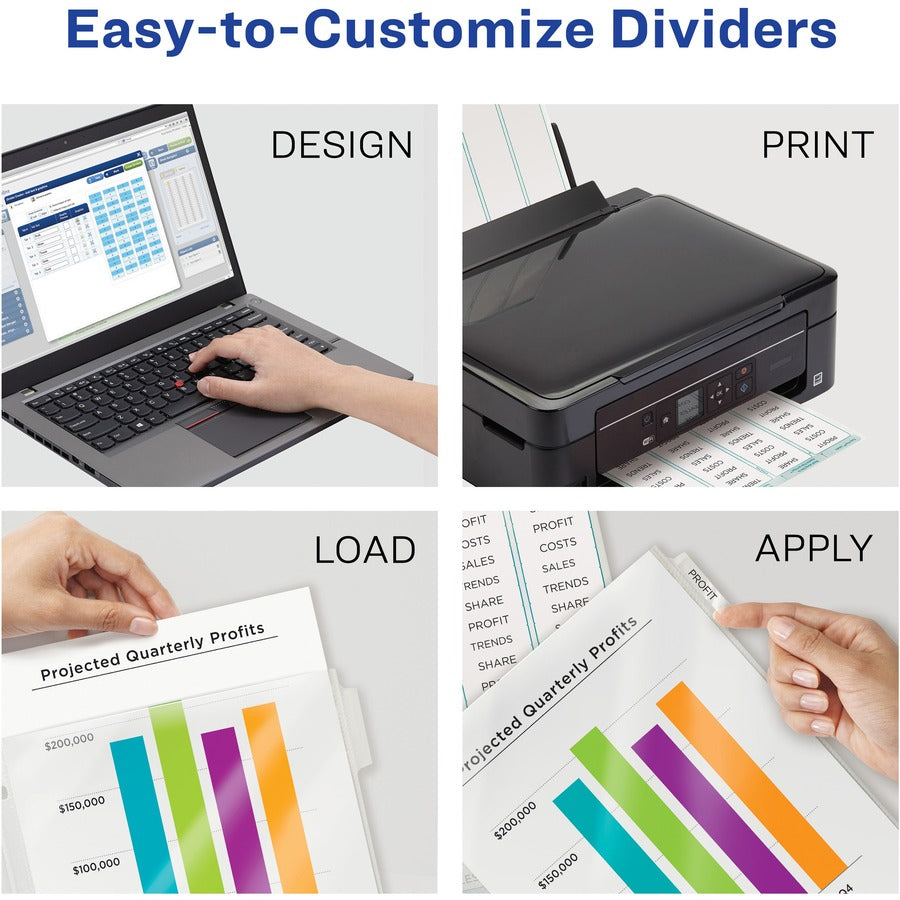 Avery&reg; Index Maker Index Divider - 5 x Divider(s) - 5 - 5 Tab(s)/Set - 8.5" Divider Width x 11" Divider Length - 3 Hole Punched - Clear Plastic Divider - Clear Plastic Tab(s) - 5 / Set