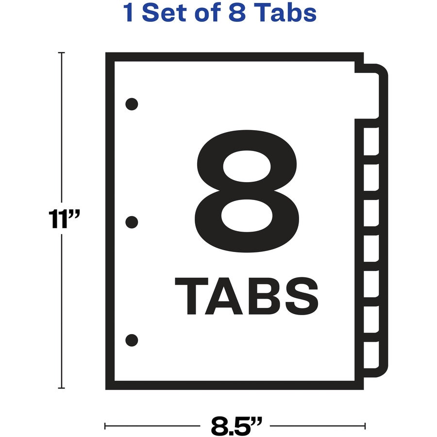 8 x Divider(s) - 8 - 8 Tab(s)/Set - 8.5" Divider Width x 11" Divider Length - 3 Hole Punched - Clear Plastic Divider - Clear Plastic Tab(s) - 1 Set