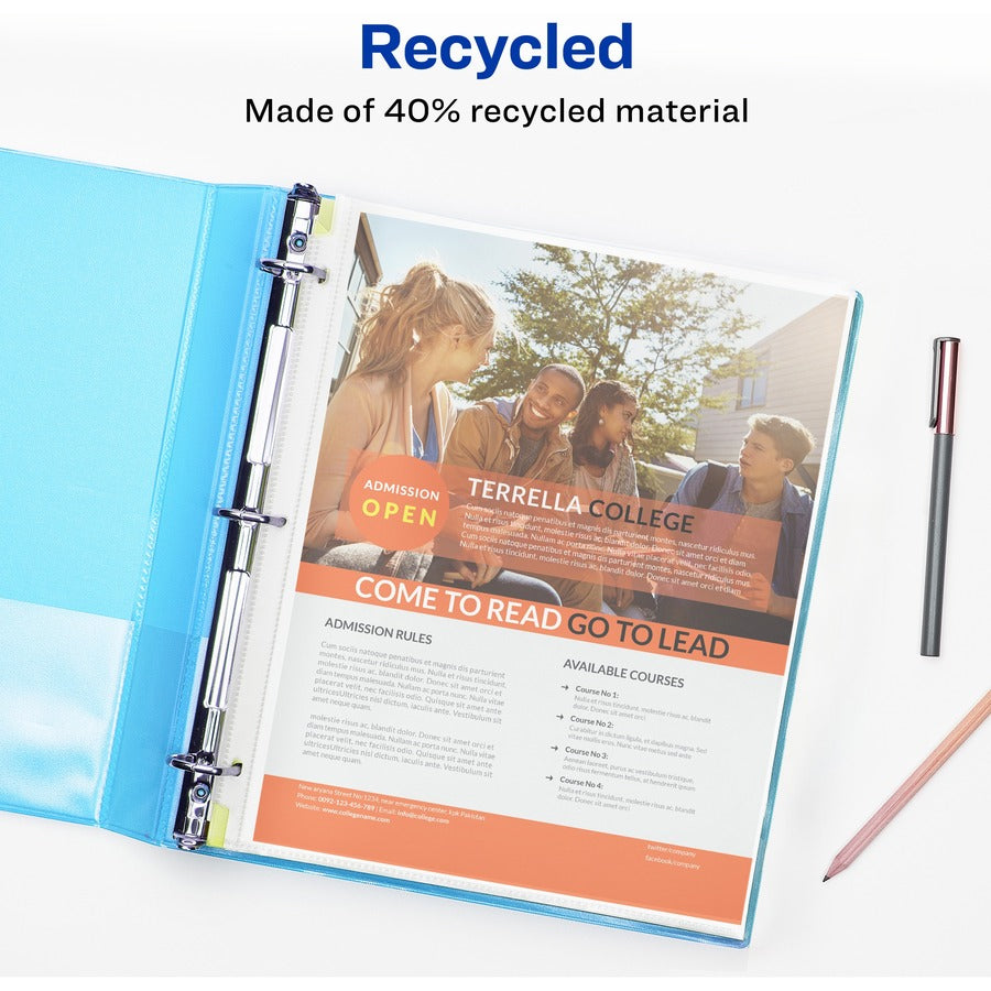 For Letter 8 1/2" x 11" Sheet - 3 x Holes - Ring Binder - Top Loading - Semi Clear - Polypropylene - 1 Box