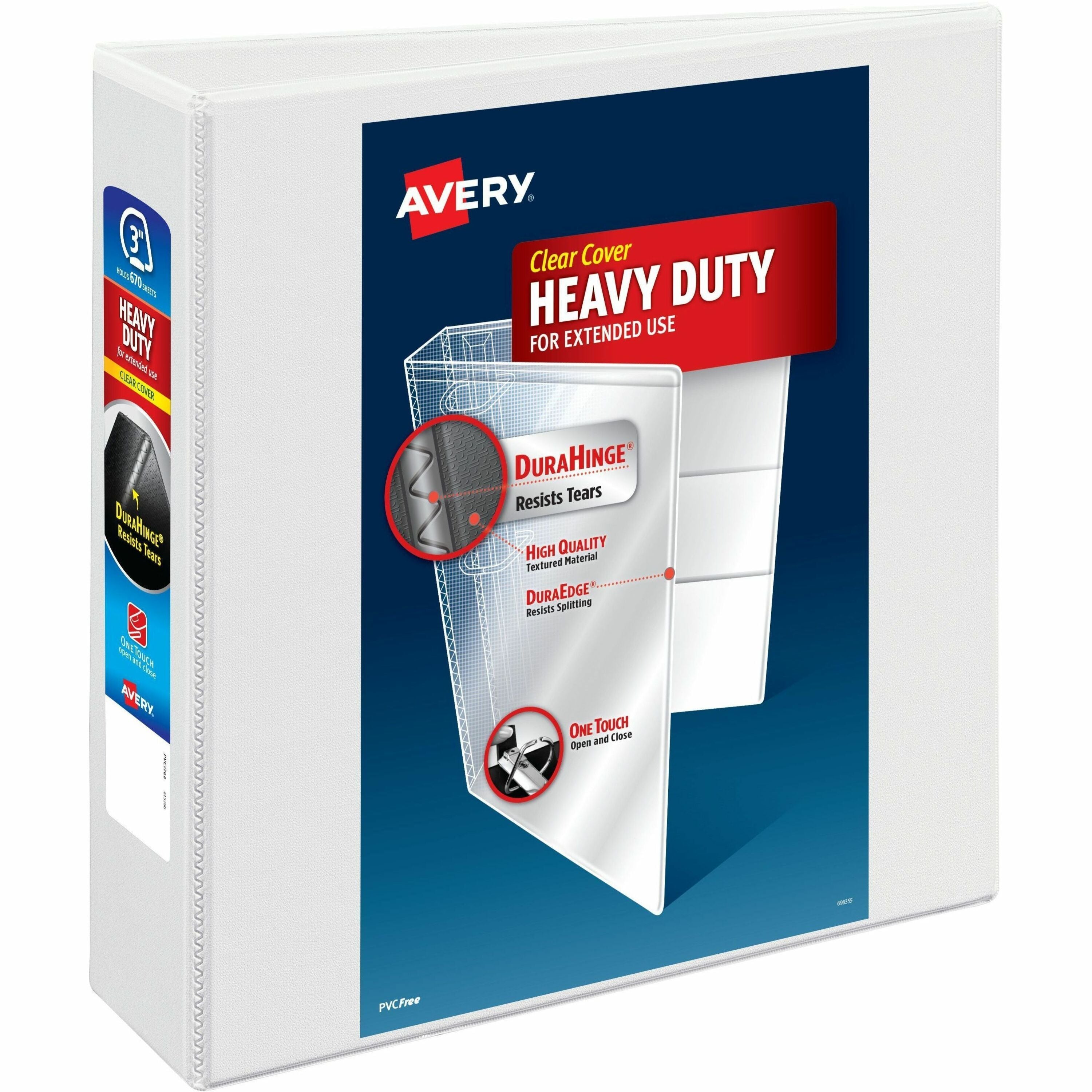 Avery&reg; Heavy-Duty Binder, 3" One Touch EZD(R) Rings, White (79193)