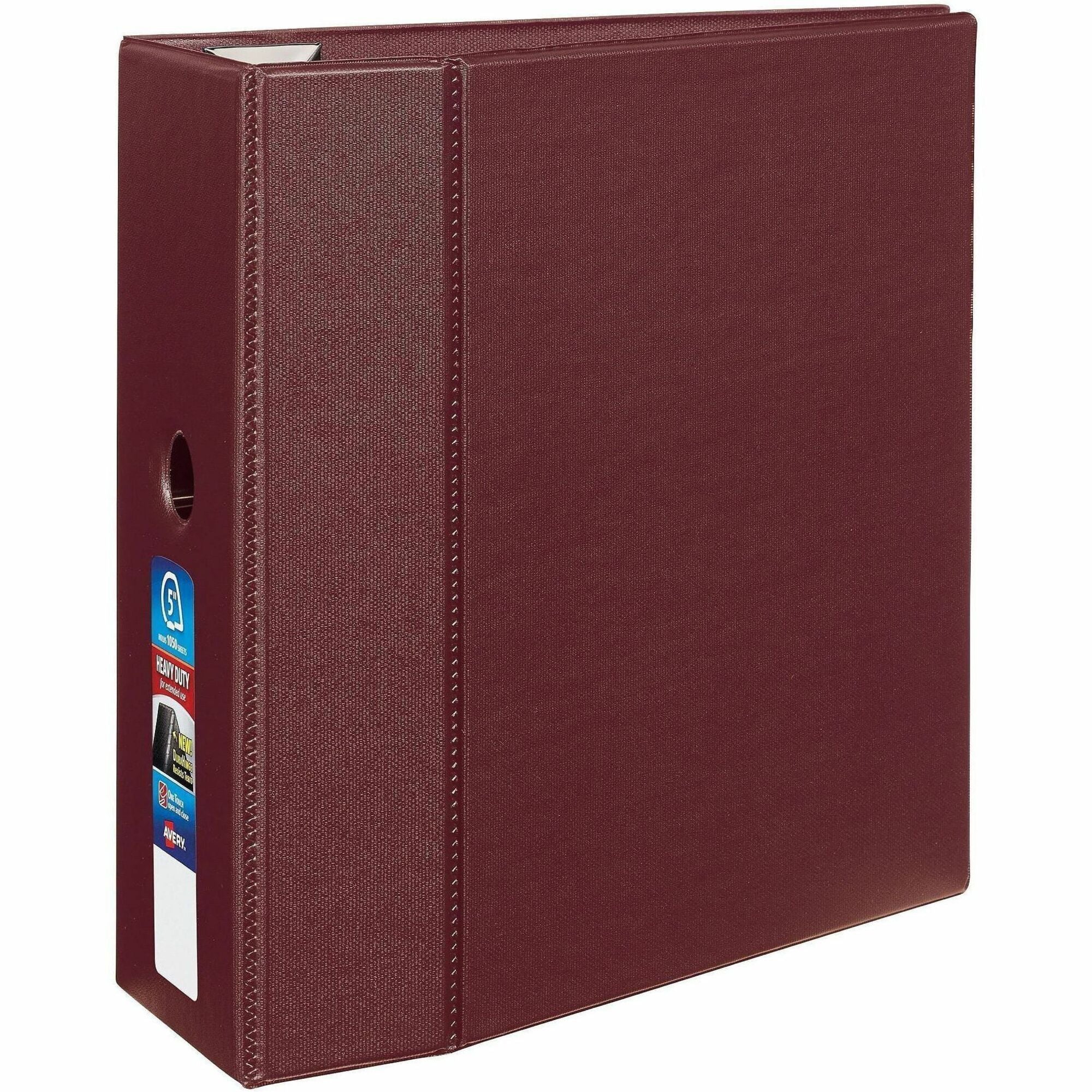 Avery Heavy-Duty 5" Binder, Locking One Touch EZD Rings, 1050-Sheet Capacity, 4 Internal Pockets, Letter Size, Maroon, Polypropylene, Recycled, 1 Each