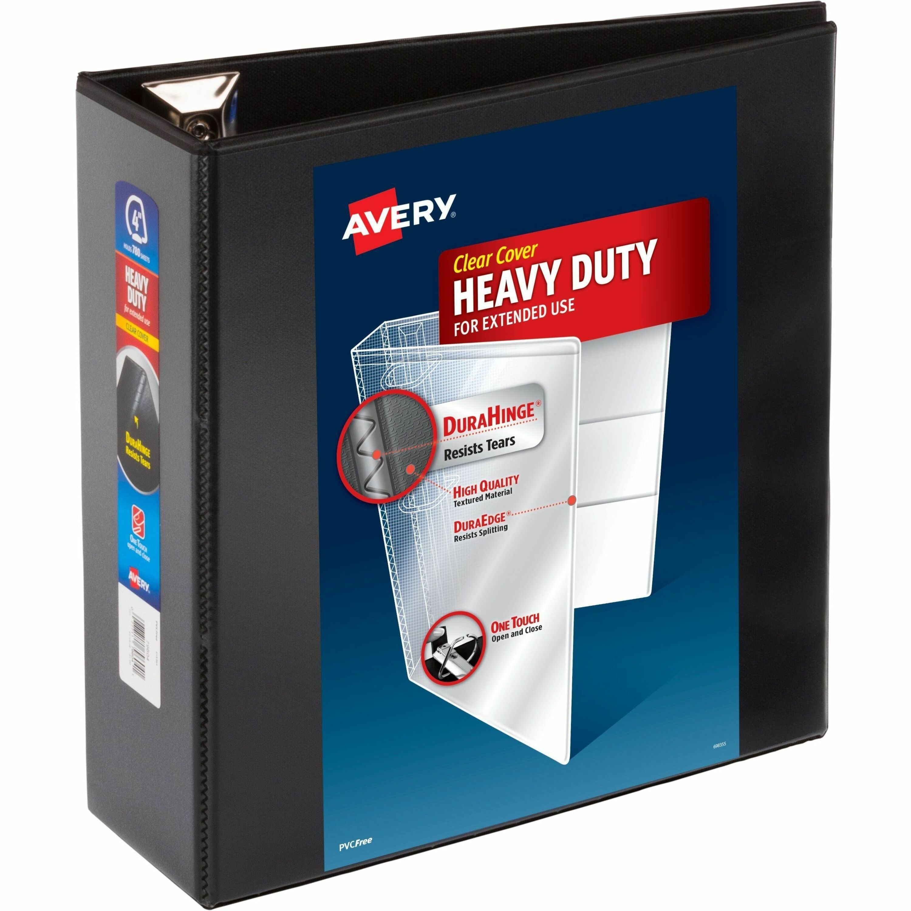 Avery&reg; Heavy Duty View Binder 4" , One Touch™ Locking D Rings, Black