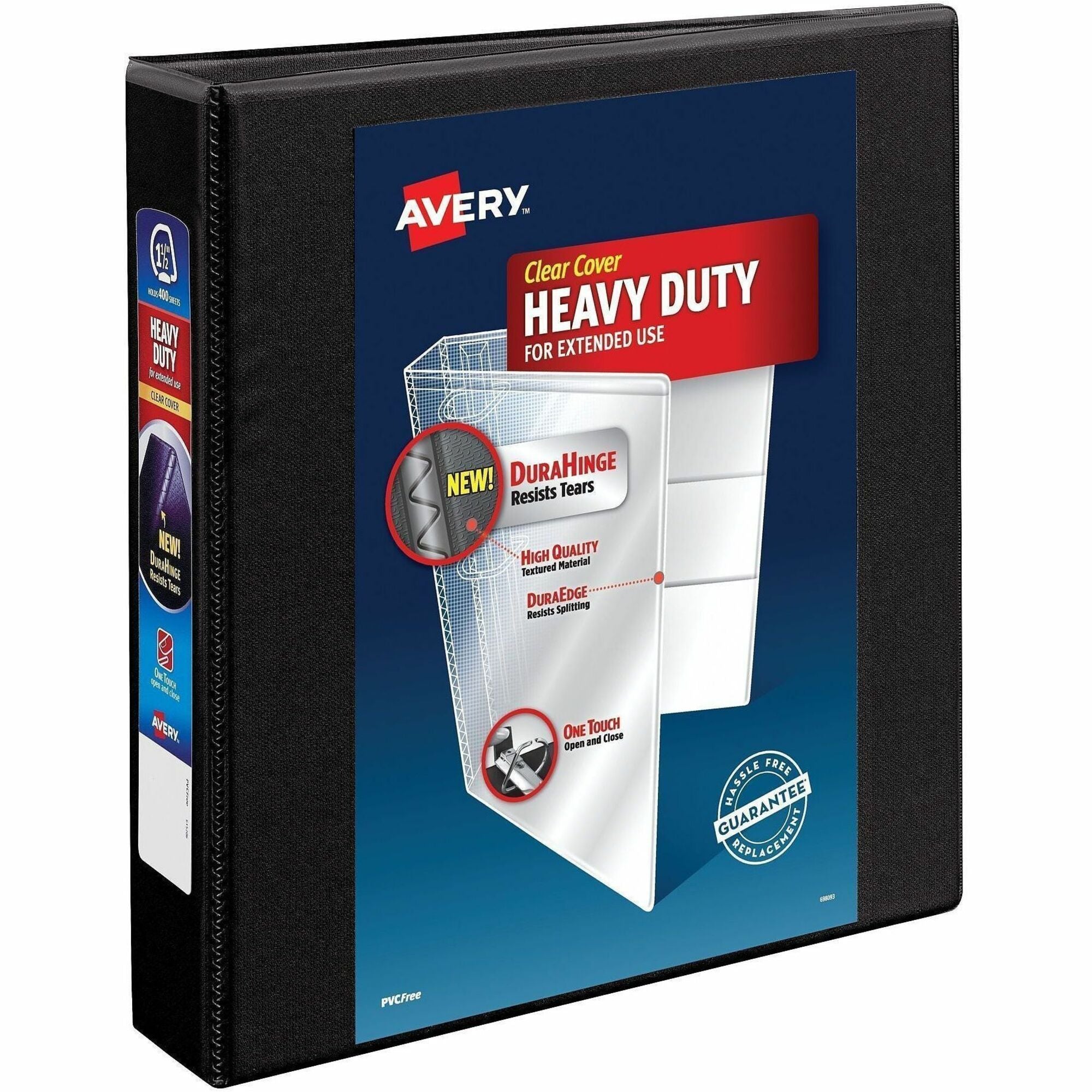 Avery Heavy-Duty View 3 Ring Binder, 1.5" Capacity, Letter Size, 8.5" x 11", 400 Sheet Capacity, 4 Internal Pockets, Black, 1 Each