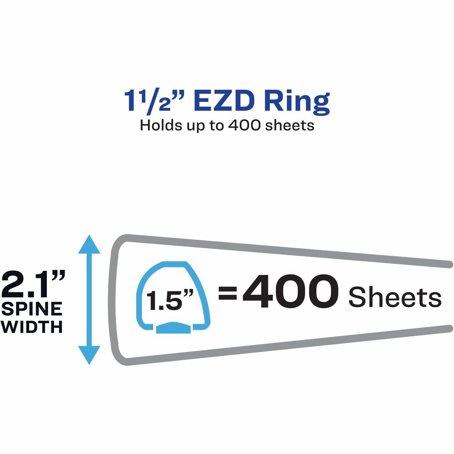 Avery Heavy-Duty DuraHinge Binder, 1.5" One-Touch Rings, 400-Sheet Capacity, 4 Internal Pockets, Letter Size, Blue, 1 Each