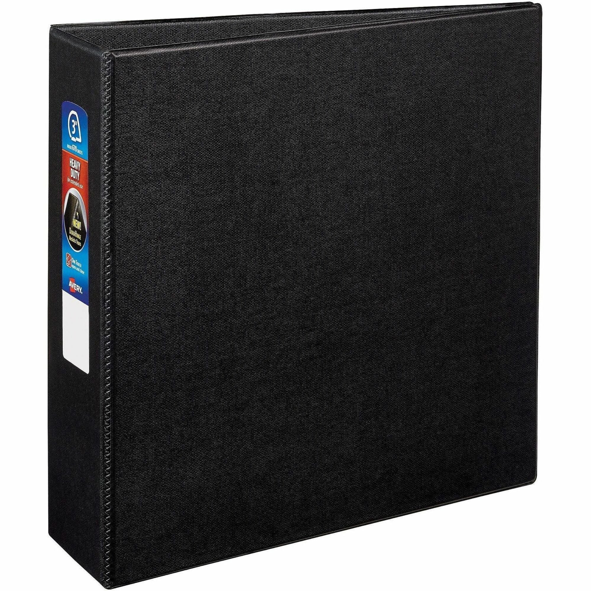 Avery Heavy-Duty Binder, One Touch EZD Rings, 3" Capacity, 3 Rings, 670 Sheet, 4 Internal Pockets, Letter Size, Black, 1 Each