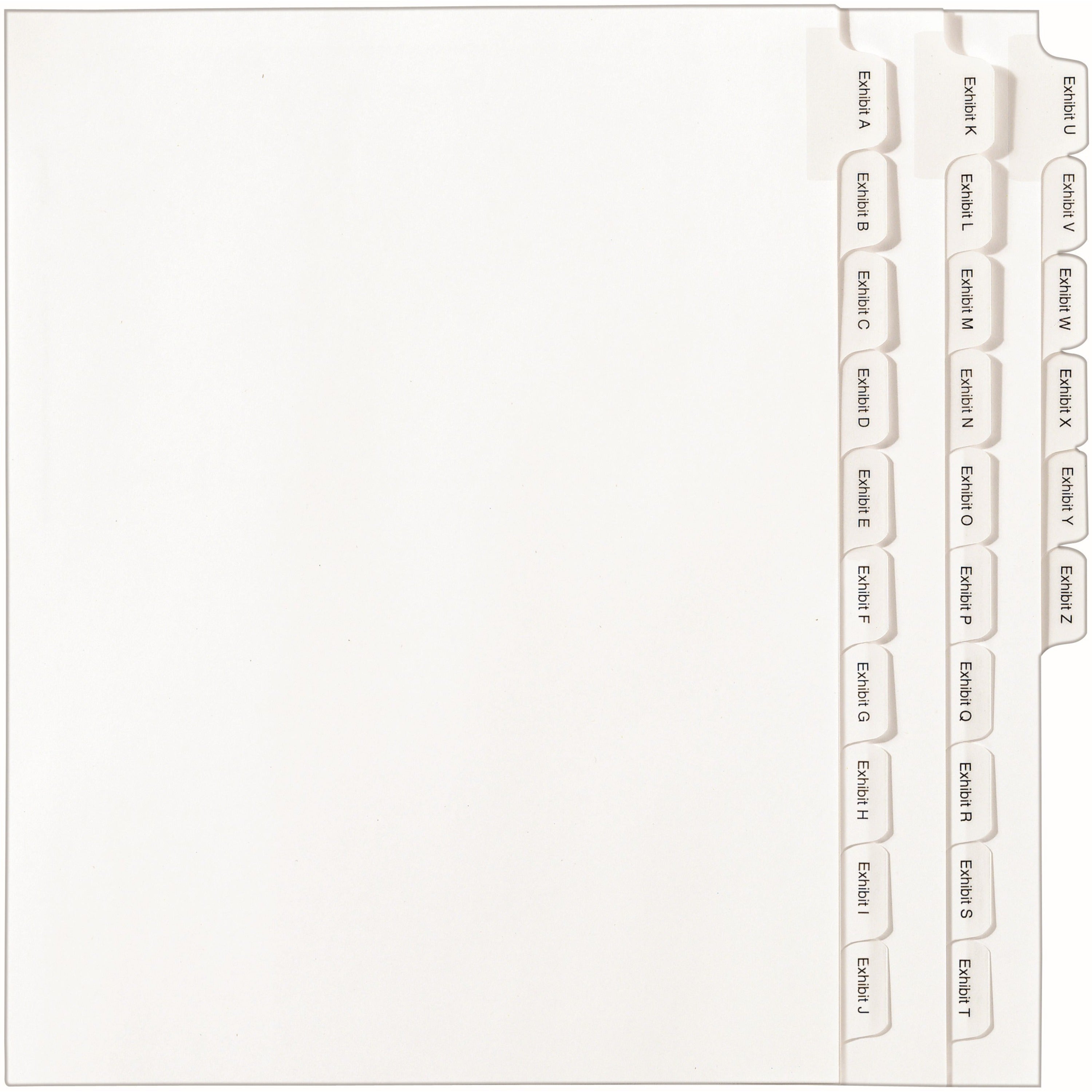 1 x Divider(s) - Side Tab(s) - EXHIBIT A-Z - 25 Tab(s)/Set - 8.5" Divider Width x 11" Divider Length - Letter - 8.50" Width x 11" Length - White Paper Divider - White Tab(s) - 20% Recycled - 1 Set